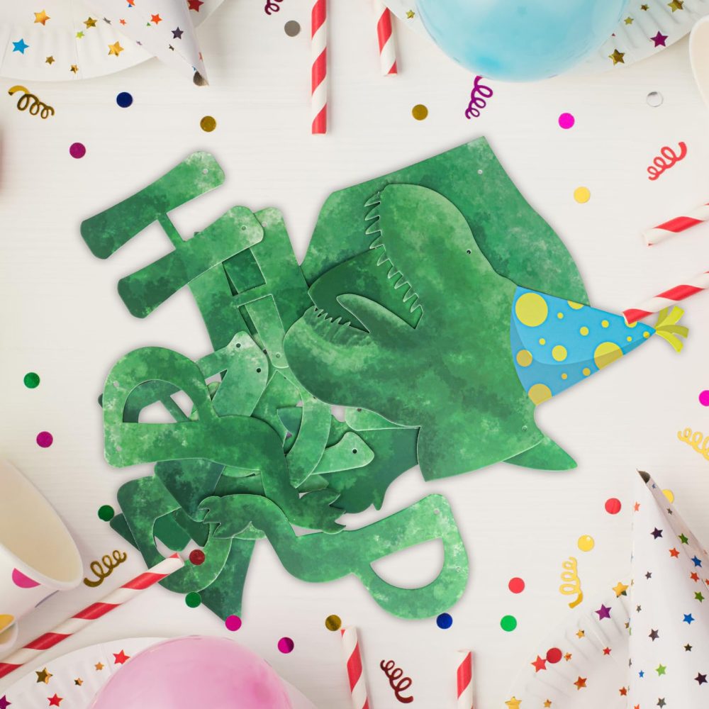Fowecelt Dinosaur Happy Birthday Banners - Personalised Dinosaur Bunting Large Size 59 Inch / 5 Ft, for Birthday Banner Decorations Party Supplies Boy Girl (Green) - Image 2