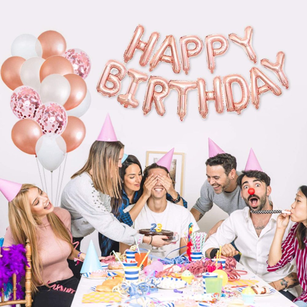18th Rose Gold Birthday Party Decorations Pack 48PCS Banner Happy Birthday Decorations for Girls Women Party Supplies Happy Birthday Star Heart Rose Gold Foil Balloons Latex Balloons (18th) - Image 3