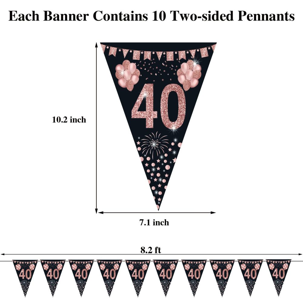 40th Birthday Bunting, Happy Banner Bunting Flags, 40 Pieces Triangle Rose Gold Glitter Diamond by Numbers 40th Birthday Anniversary Theme Party Decoration Supplies - Image 6