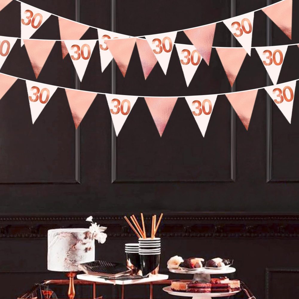 26FT Rose Gold 30th Birthday Party Decorations Pink Fabric Pennant Banner Garland Streamers for Womens 30 and Fabulous Birthday Cheers to 30 Years Anniversary Home Outdoor Garden Decor Supplies - Image 5