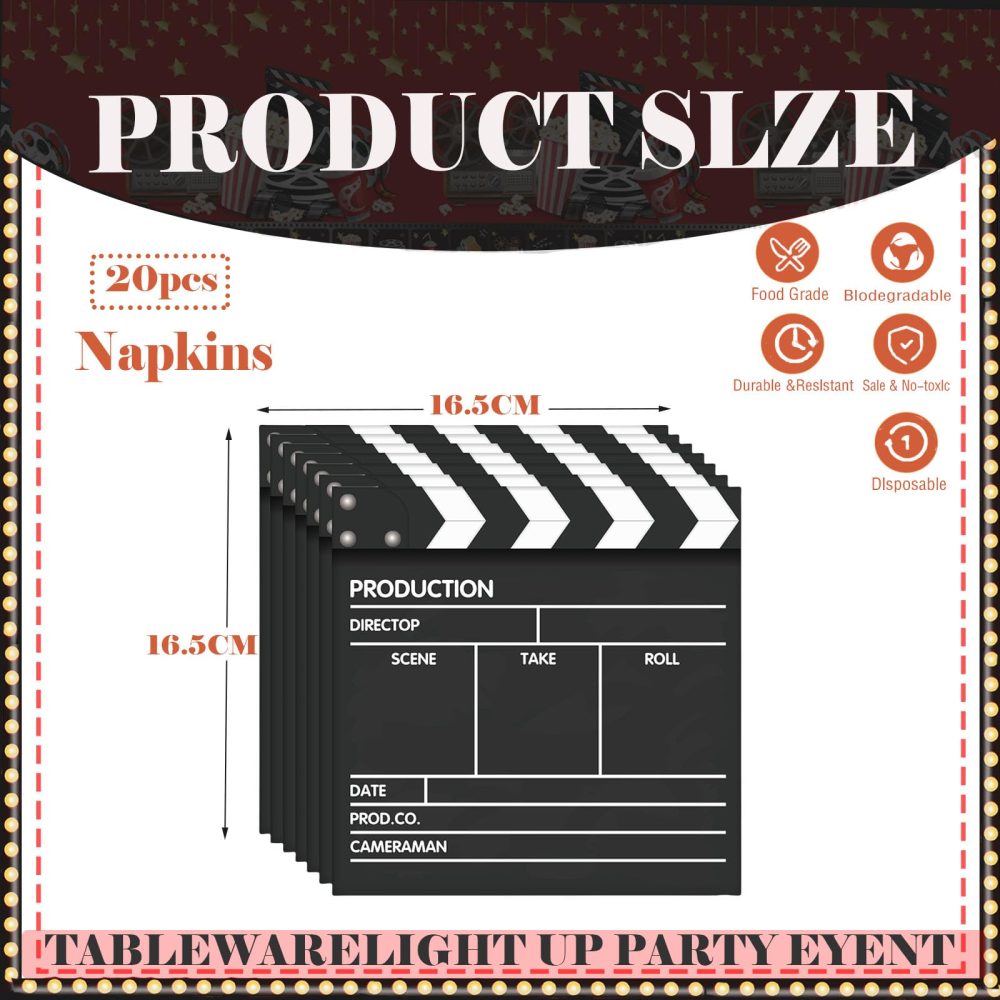 20pcs Movie Night Napkins Serviettes,Cinema Party Decorations Hollywood Movie Party Paper Napkin Movie Theater Tissue Dinner Napkins Black for Birthday Red Carpet Movie Themed Party Supplies - Image 4