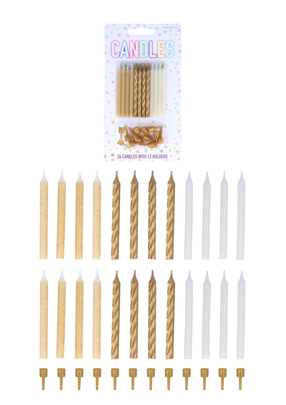 Henbrandt Pack of 24 Gold Party Candles with Candle Holders, 3 Assorted Styles Glitter + Spiral Celebration Candles for Birthday Cakes Wedding Party Baby Showers and Anniversary Decorations - Image 8
