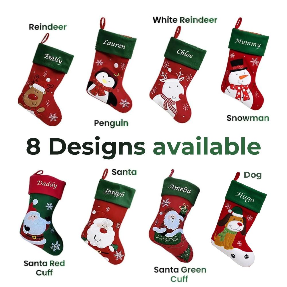 Hoolaroo Personalised Christmas Stockings Custom Red Green Embroidered Christmas Stocking Name Satin Lining - GCC White Reindeer Xmas (40cm) Decorations - Image 7