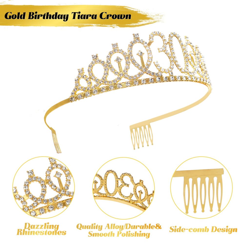 30th Birthday Sash and Tiara Crown Gold 30th Sash Rhinestone Tiara Crown 30th Birthday Number Candles Cake Toppers for Women 30th Birthday Gift Party Decorations Supplies - Image 6