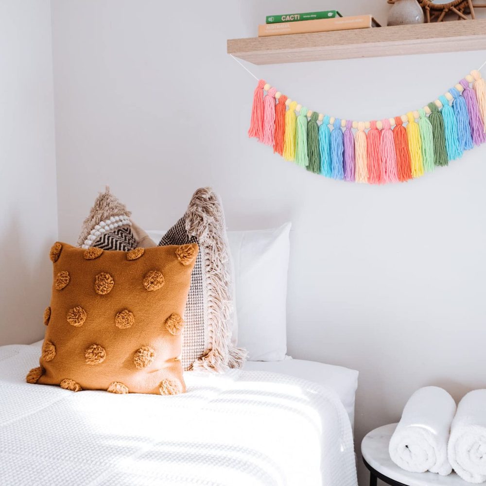 G2PLUS Rainbow Tassel Garland, Colorful Pastel Tassel Banner with 20PCS Macaron Tassels, Wall Tassle Decoration Bunting with Wood Beads for Girls Bedroom Birthday Party Decor - Image 3