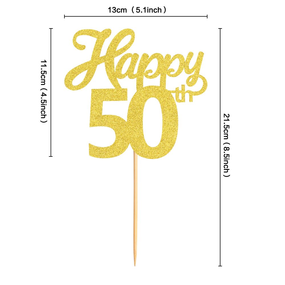 Blumomon 3Pcs Happy 50th Cake Topper Gold Glitter Number 50 Fifty Birthday Cake Pick Decorations for Cheers to 50 Years Old 50th Birthday Wedding Anniversary Party Supplies - Image 6
