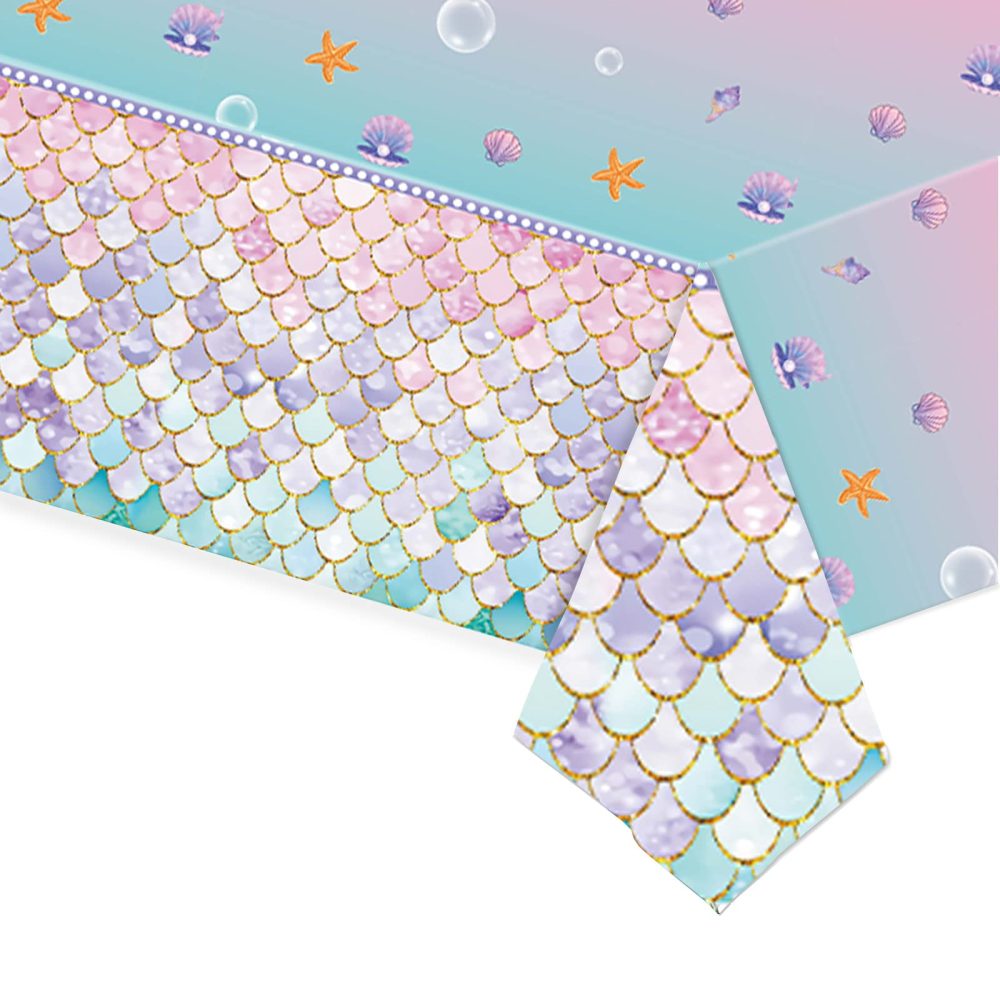 MaitianGuyou 3Pcs Mermaid Tablecloth Under The sea Theme Birthday Party Favors Decorations Plastic Table Cover for Girls Princess Baby Shower Themed Birthday 137x274 cm - Image 5