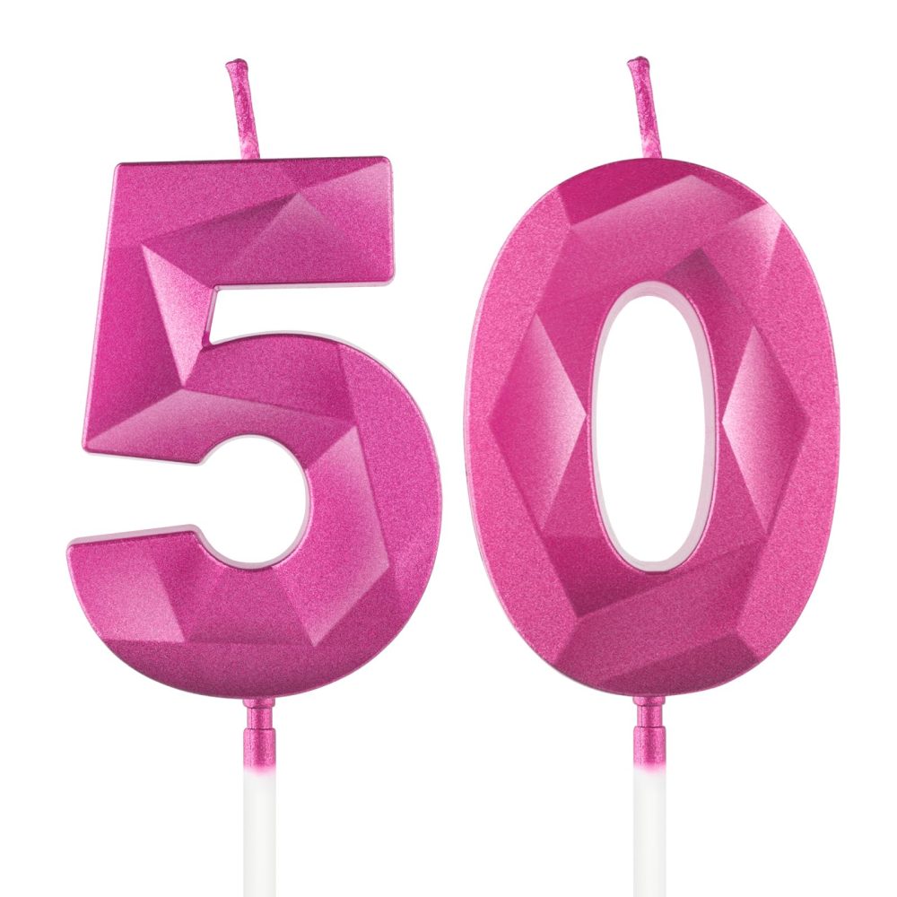 Hot Pink 50th Birthday Candles for Cake, Number 50 Candle for 50th Birthday Decorations, 3D Design Cake Topper Decor for Girls Womens Birthday Theme Party Weddings Anniversary Celebration Supplies