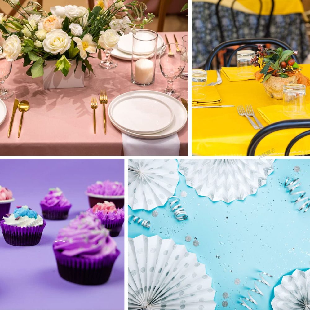 AKH® Plain Pastel Table Cloths | Pack of 2 | Colourful Plastic Table Cover Tablecloth for Wedding, Baby Shower, Birthday Party, Easter | Premium Durable All Purpose Tablecloth | 121CMx121CM (Purple) - Image 3