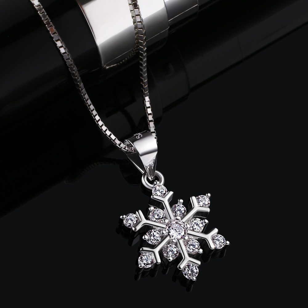 B.Catcher Snowflake Neckalce, Sterling Silver Sparking Cubic Zirconia Snowflake Pendant Necklace, 18" - Image 6