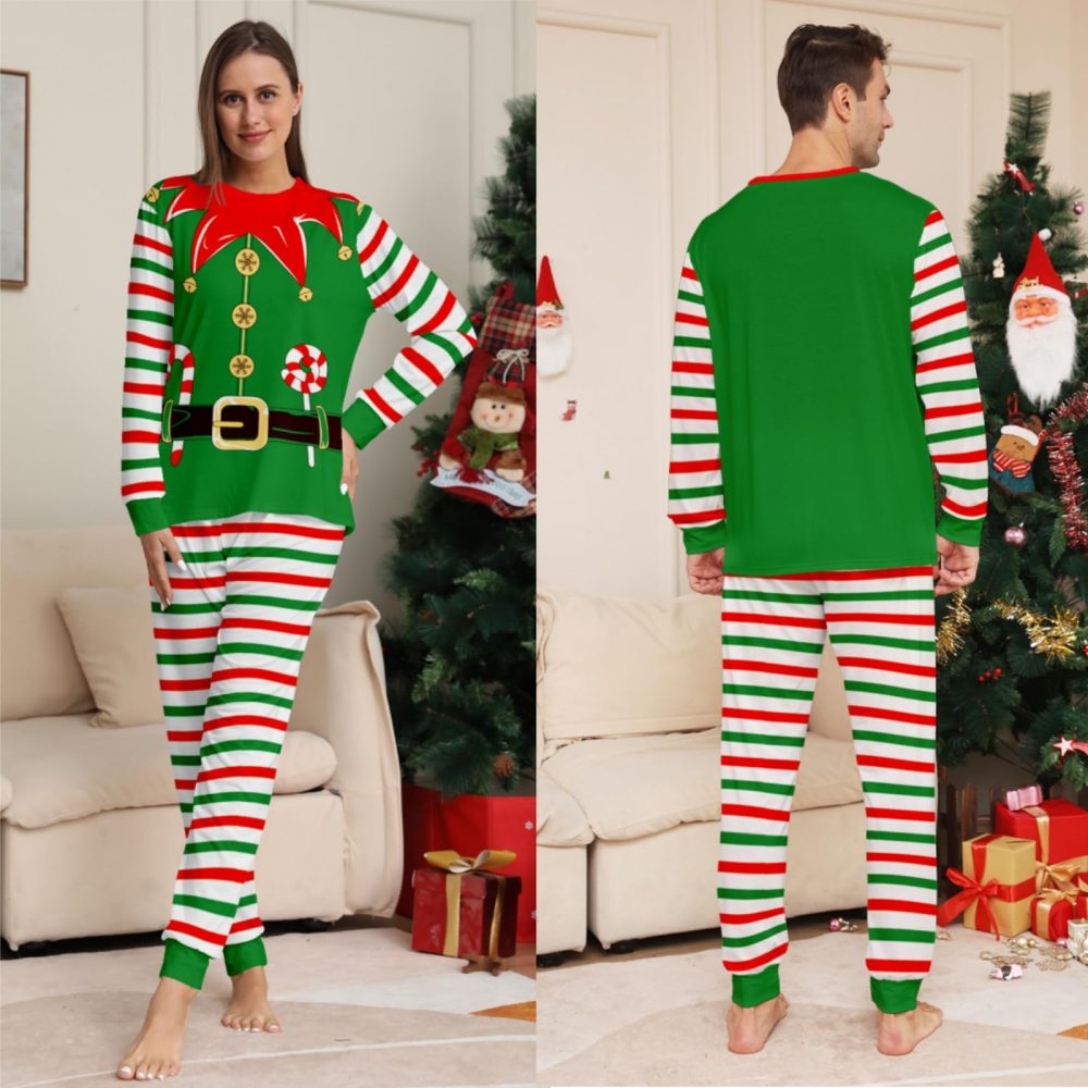 maxToonrain Matching Christmas Pyjamas With Dog, Christmas Pjs Family Set Long Sleeve Elf Matching Santa Hat Sleepwear Nightwear for Mens Womens Adults Kids(C-Father,L) - Image 3