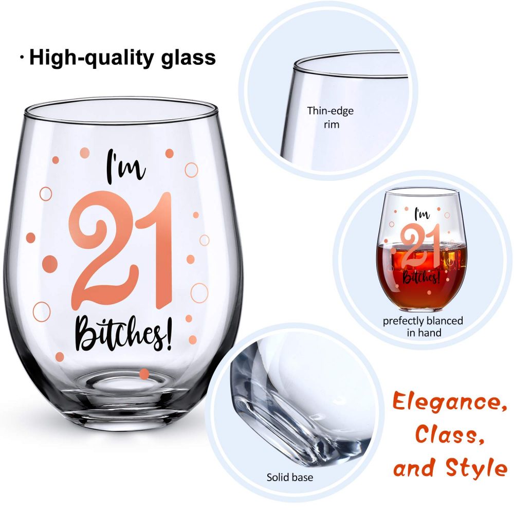 21st Birthday Wine Glass Rose Gold I'm 21 Wine Glass Funny Birthday Present for Girls 21st Birthday Decorations Party Supplies, 17 oz Stemless - Image 5