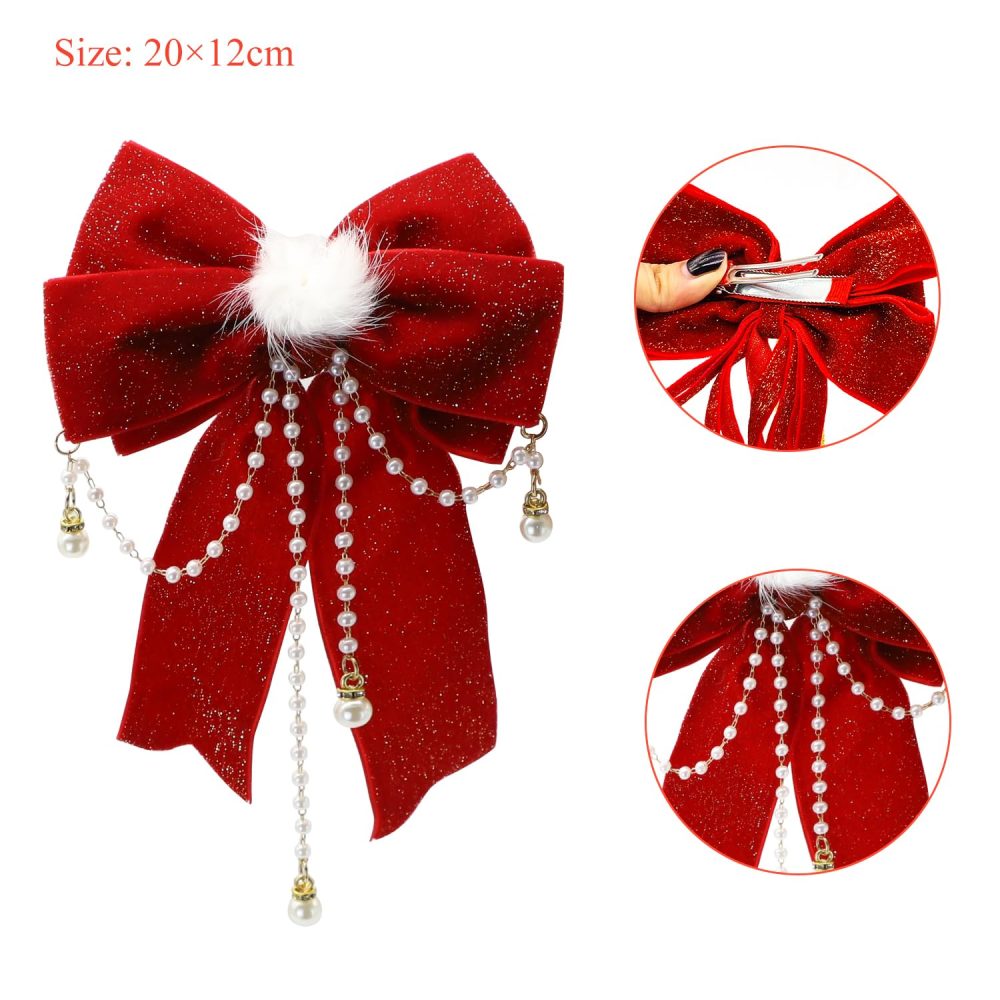 Bow Hair Clip, Large Red Hair Bows Hair Barrette Clips for Women Glitter Pearl Bowknot Hairpin Vintage Velvet Barrettes Hair Styling Accessories for Women Girls Birthday Christmas Party Gifts Y7MQZZFJ - Image 5