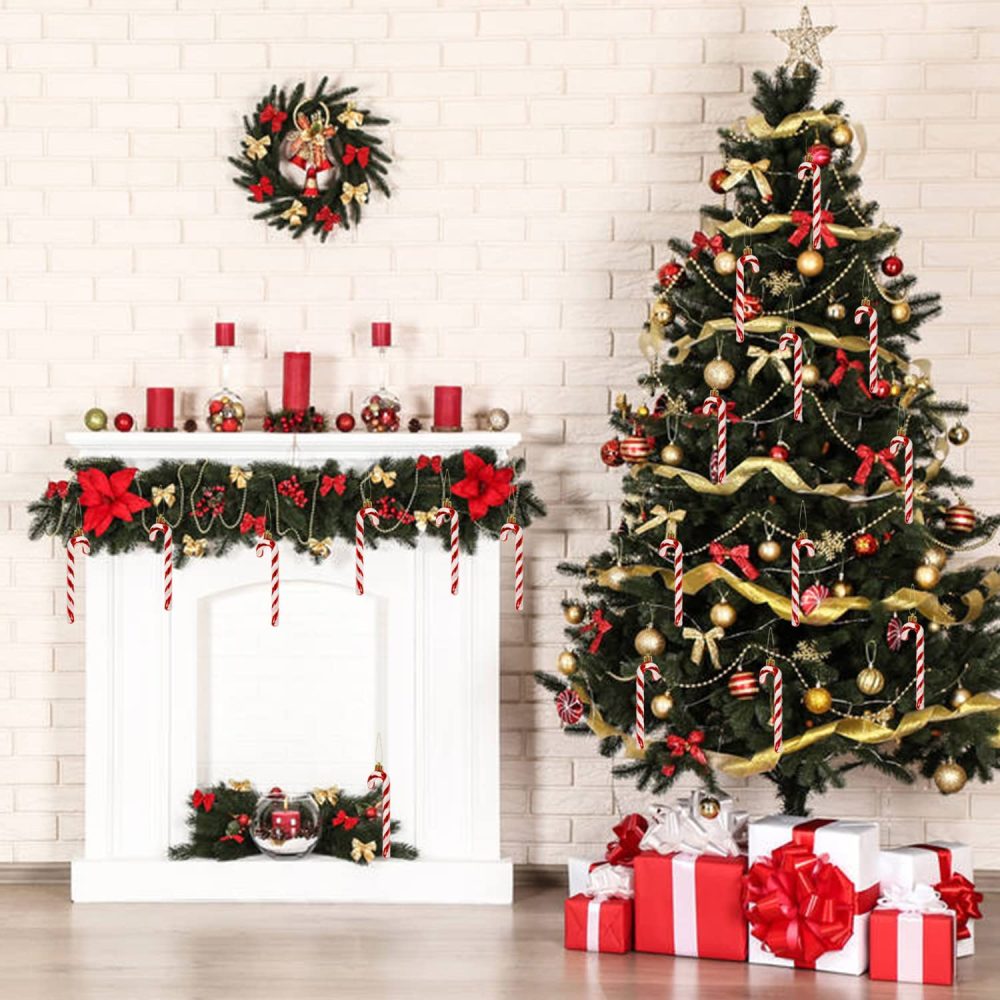 DERAYEE 6 PCS Christmas Glitter Candy Cane Plastic Candy Cane Christmas Tree Decorations for Xmas New Year Party Supplies (Red & White) - Image 2