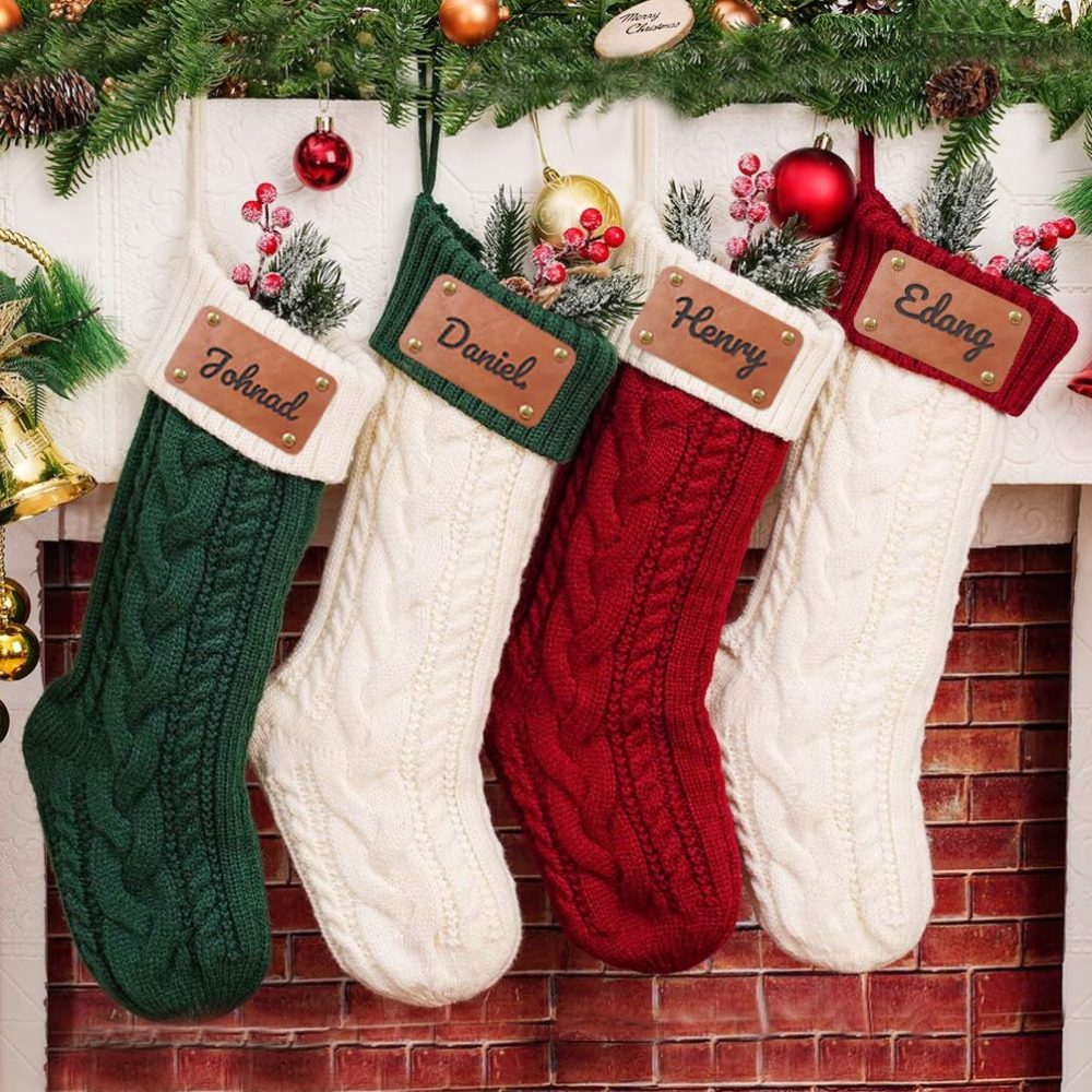 Personalised Christmas Stockings Custom Stockings own Name, Customised 18'' Large Cable Knitted Christmas Stocking, Custom Xmas Stocking Hanging Decorations for Holiday Christmas Party Family Decor