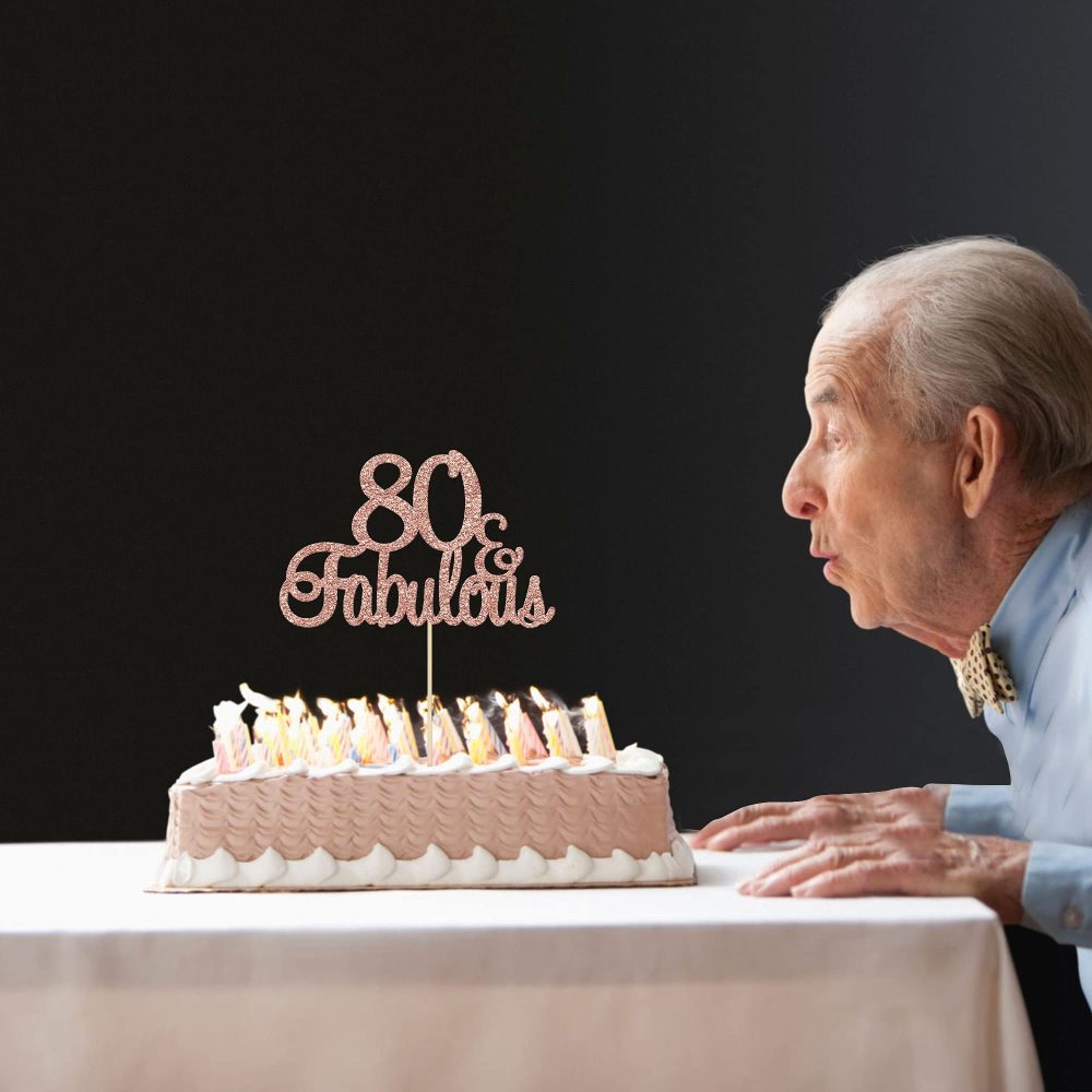 Gyufise 3Pcs 80 & Fabulous Cake Toppers Rose Gold 80 Birthday Anniversary Cake Toppers for 80 Birthday Anniversary Party Decorations Happy 80th Birthday Cake Decorations Supplies - Image 3