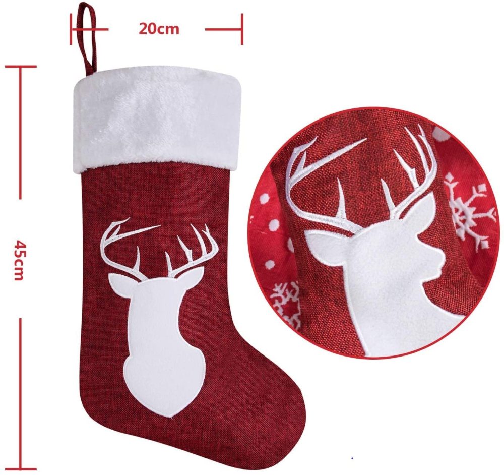 LATERN 2Pcs Christmas Stocking, 2 Styles Large Size Xmas Stockings Gift Hanging Stockings Bulk Reindeer Stocking with Plush Faux Fur Cuff for Christmas Tree Family Holiday Party Ornament (45 x 20CM) - Image 5