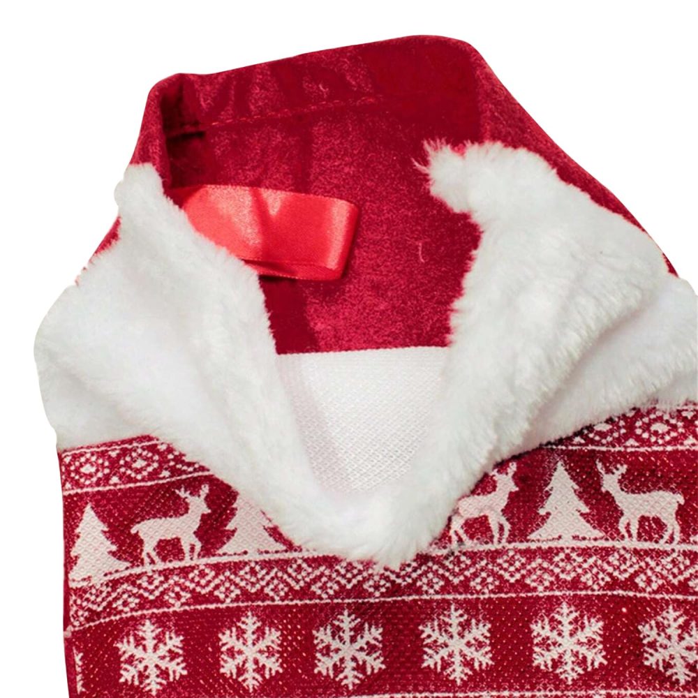 Trimming Shop Deep Red Christmas Stocking with Reindeer Motif | Large Velvet Santa Sock for Hanging Gift & Candy Pouch | Xmas Tree & Fireplace Holiday Party & Home Decorations - Image 4