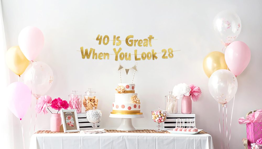 40 Is Great When You Look 28 Gold Glitter Banner - 40th Birthday Party Decorations and Supplies - Image 4