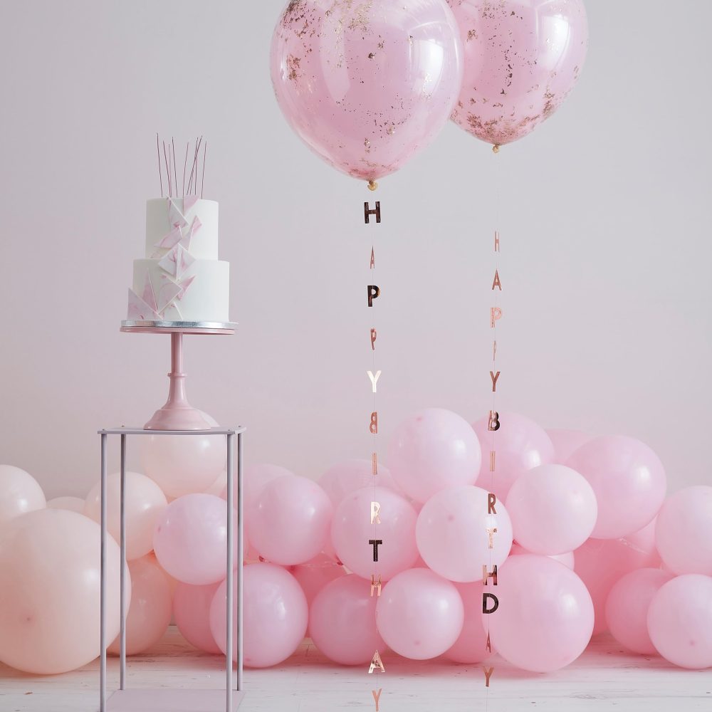 Ginger Ray Rose Gold Foil Happy Birthday Balloon Tails Party Decoration 5 Pack - Image 3