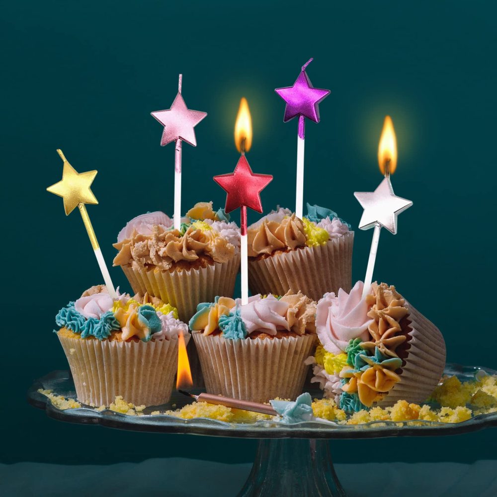 10 Cute Heart Shaped and Star Birthday Candles Multi-Color Cake Candle Toppers for Party Wedding Cake Decoration Supplies (Multi-Color Heart Star and Heart, 10) - Image 6