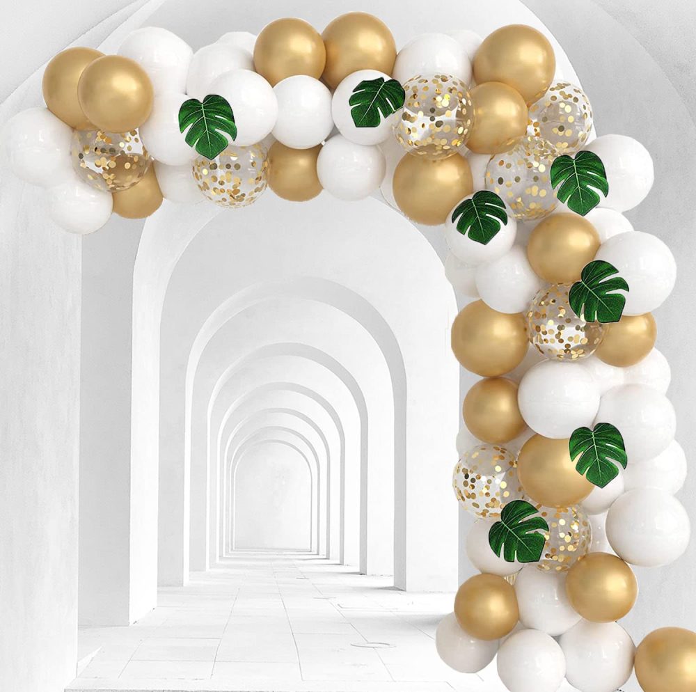 Jwssor White and Gold Balloon,100pcs Metallic Balloons,Balloon Arch Kit for Birthday Wedding Anniversary