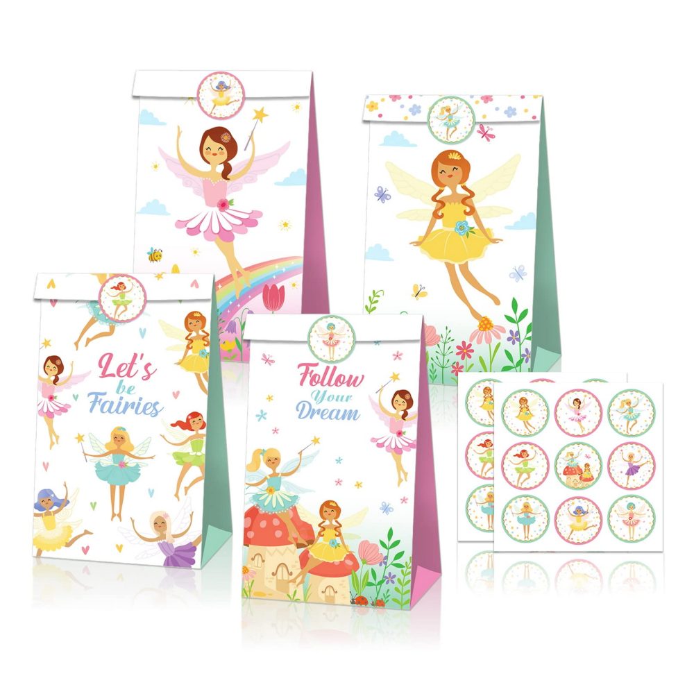 12 Pcs Fairy Party Favor Bags,Let's be fairies Gift Bag,Fairy Theme Treat Bags,Fairy Party Supplies,Butterfly Fairy Goodie Boxes for Birthday Baby Shower