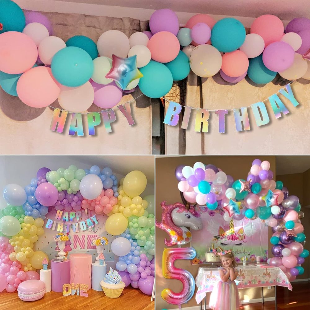 5th Unicorn Balloons Arch Kit Girl Birthday Party Decorations 120Pcs Pastel Macaron Balloon Huge 3D Unicorn Foil Age Balloons Happy Birthday Banner for Kids Birthday Party Deco - Image 2