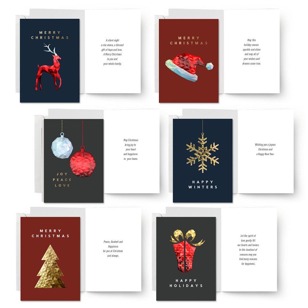 easykart labels 18 Christmas Greeting Card Assortment With Envelopes, Gold Foil With 3D Embossing Effect Design, 5.75 x 4.25 Inch - Image 6