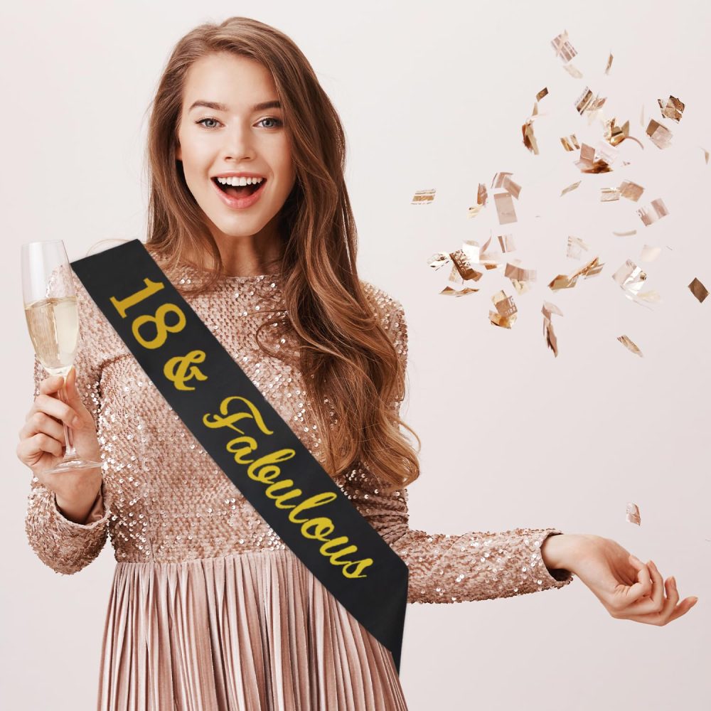 18th Birthday Sash, Black&Gold 18 & Fabulous Sash for Women Happy 18th Birthday Gift Party Decorations Supplies Accessories Y3JHFAB (18th fabulous) - Image 2