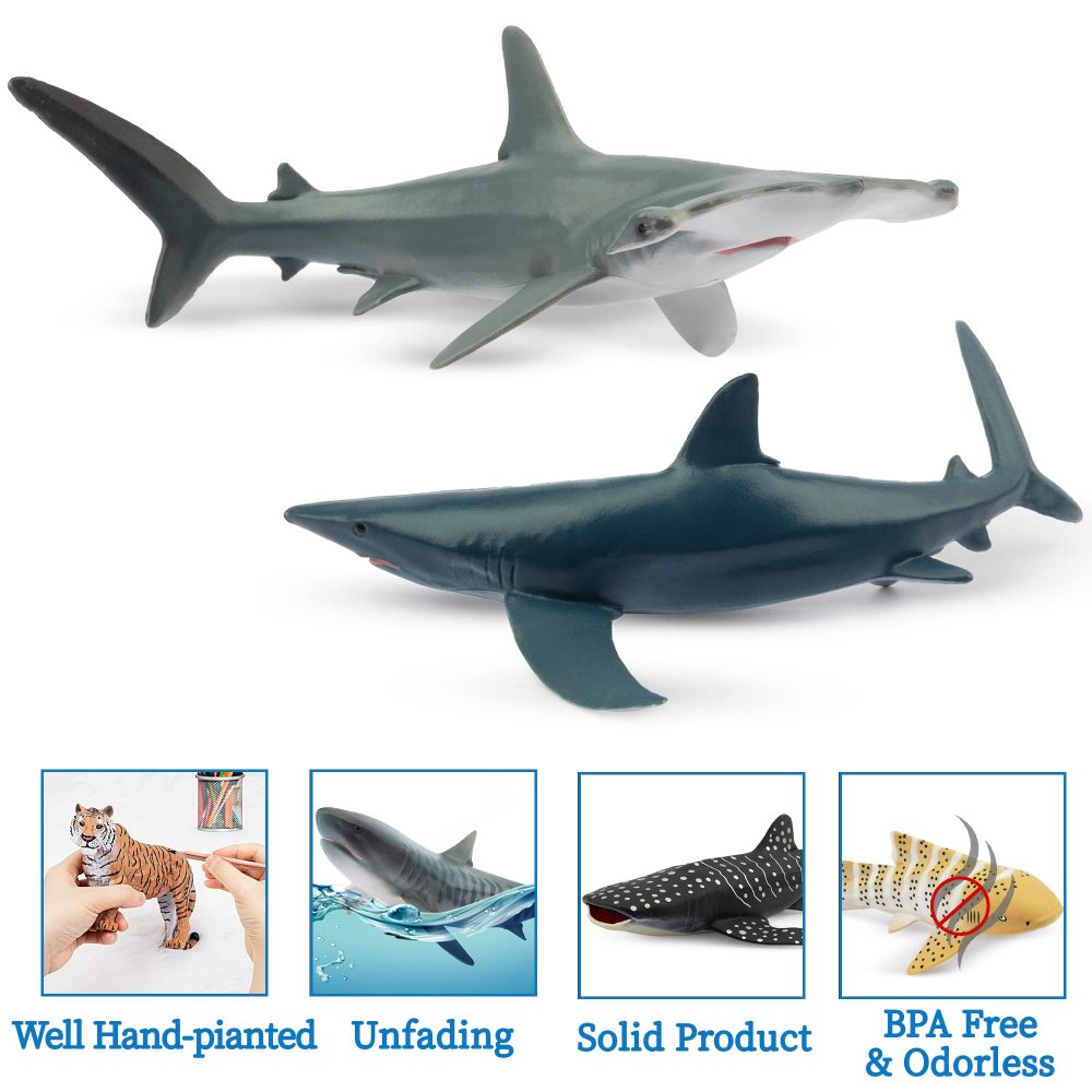 toymany 6PCS 12-14CM Realistic Shark Bath Toy Figurines, Plastic Ocean Sea Animals Figures Set Includes Whale Shark,Tiger Shark,Mako Shark, Cake Toppers Christmas Birthday Gift for Kids Toddlers - Image 6