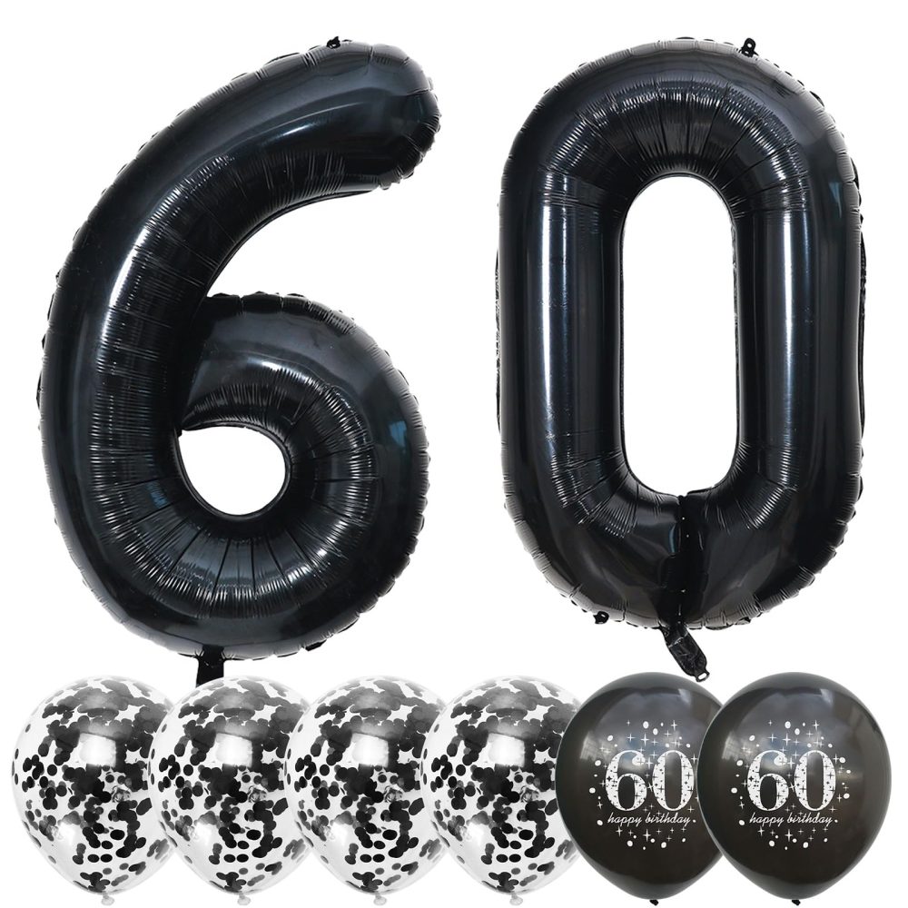 60th Birthday Decorations for Men, 60th Birthday Balloons with Black 40 Inch Foil Number 60 Balloon, Metallic Latex Balloons Birthday Print Confetti Balloons Set for Women 60th Balloons Decor Supplies - Image 2