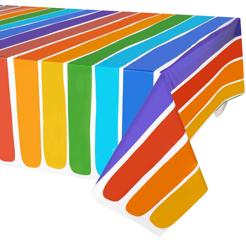 PHOGARY 3 Pack Rainbow Theme Tablecovers for Party Decoration, Disposable Plastic Rectangular Table Covers, Rainbow Parties Tablecloth Summer Beach Kids Birthday Cocktail Party Supplies