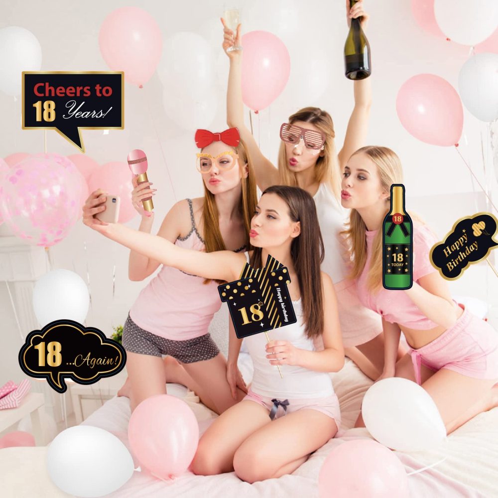18th Birthday Photo Booth Props Kit,32PCS Black Gold Photobooth Props,18th Party Props Birthday Party Selfie Props Kit with Sticks for Boys,Him,Happy 18th Birthday Party Decorations Supplies Favors - Image 3