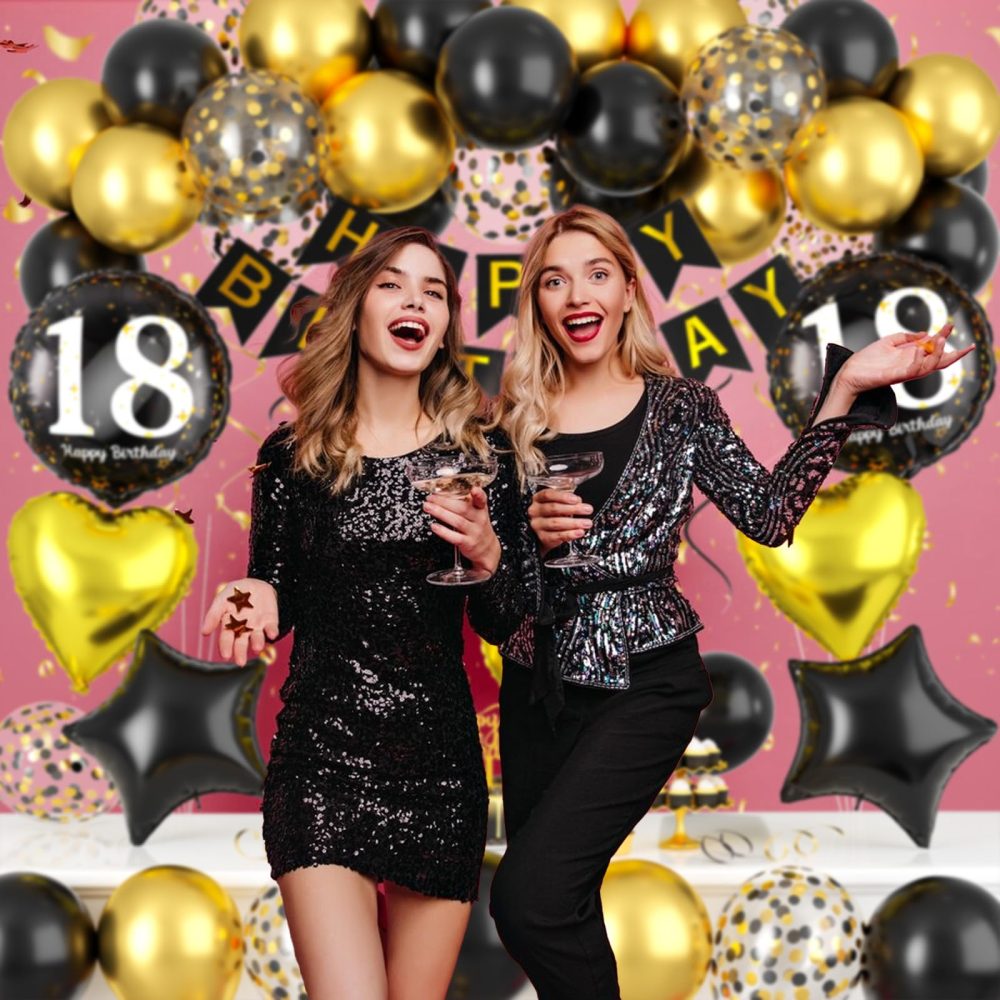 Black and Gold 18th Birthday Decorations, 18th Birthday Balloons Gold and Black 18th Party Decorations with Black Gold Balloons Happy Birthday Banner Cake Topper for Boys Girls 18th Birthday Supplies - Image 4