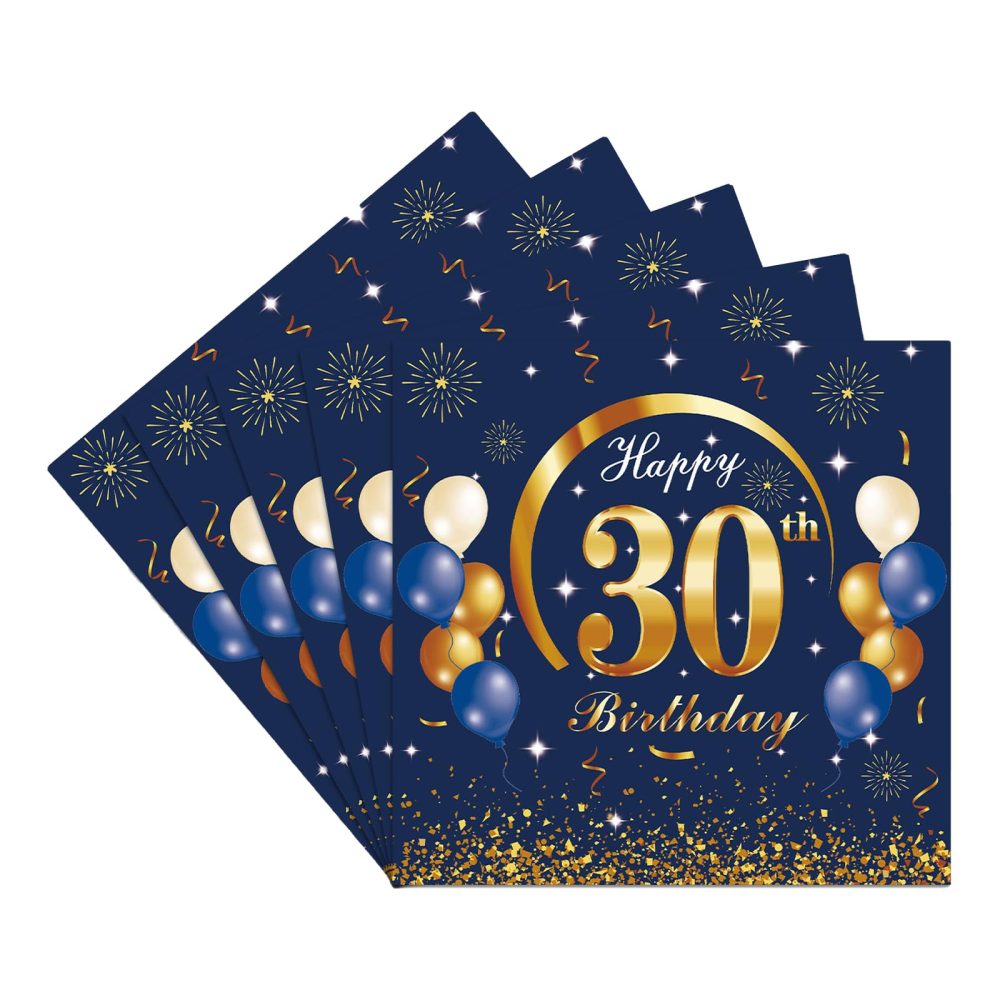 Yiran Happy 30th Birthday Navy Blue Gold Napkins, 20pcs Party Napkins, 30th Birthday Napkins Happy 30th Birthday Decorations Paper Tissues for Men,Women 30th Birthday Party Supplies Table Decoration