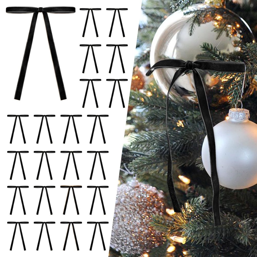 SIMISI RIBBON 24 Pcs Black Velvet Christmas Tree Bows Door Garland Decor Vintage Wreath Bow (3/8'' Width, 5 * 7 inch)