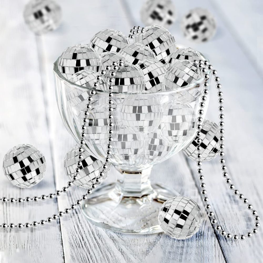 Feelfly 20 Pcs Mirror Disco Ball Necklaces, 70s Disco Party Necklaces Mini Disco Ball Necklaces Silver Disco Necklaces 70s Jewelry Disco Party Favor Decoration Costume Accessories for Dance Supplies - Image 7