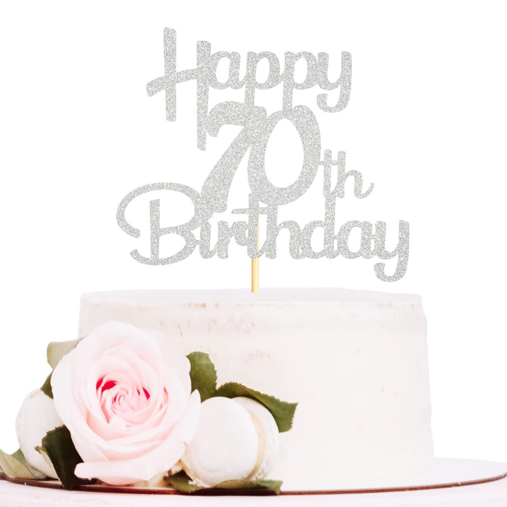 Sotpot Silver Glitter 70 Cake Topper, 70th Birthday Cake Decorations for Birthday Party Anniversary Party Supplies