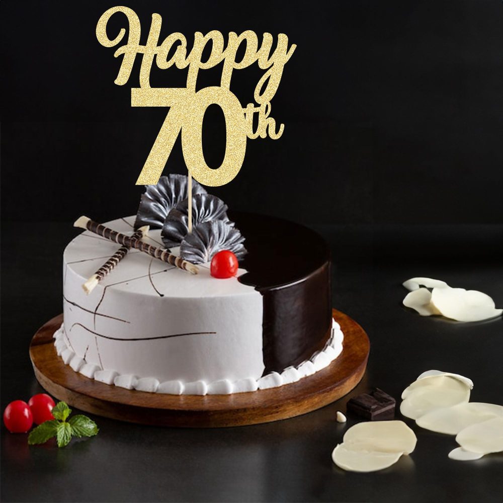 3Pcs Happy 70th Cake Topper Gold Glitter Number 70 Seventy Birthday Cake Pick Decorations for Cheers to 70 Years Old 70th Birthday Wedding Anniversary Party Supplies - Image 5
