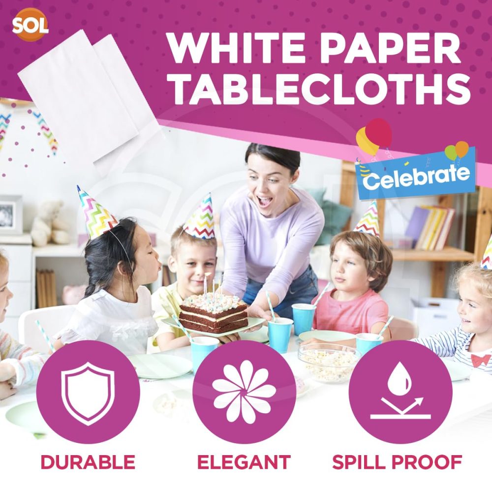 2pk Long White Paper Table Cover | 274 x 137cm White Paper Tablecloths for Parties and Celebration | Disposable Table Covers White Paper Table Cloth Paper Table Cloths Disposable Tablecloths For Party - Image 6