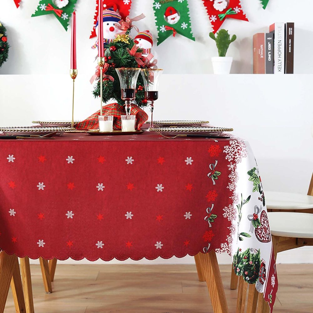 86.6 x 59inch Christmas Tablecloths Rectangular Christmas Table Cloth Washable Red Xmas Table Cover Stain-Resistant Christmas Tablecloths for New Year Decoration Xmas Party Home Decor to Sit 6 to10 - Image 5