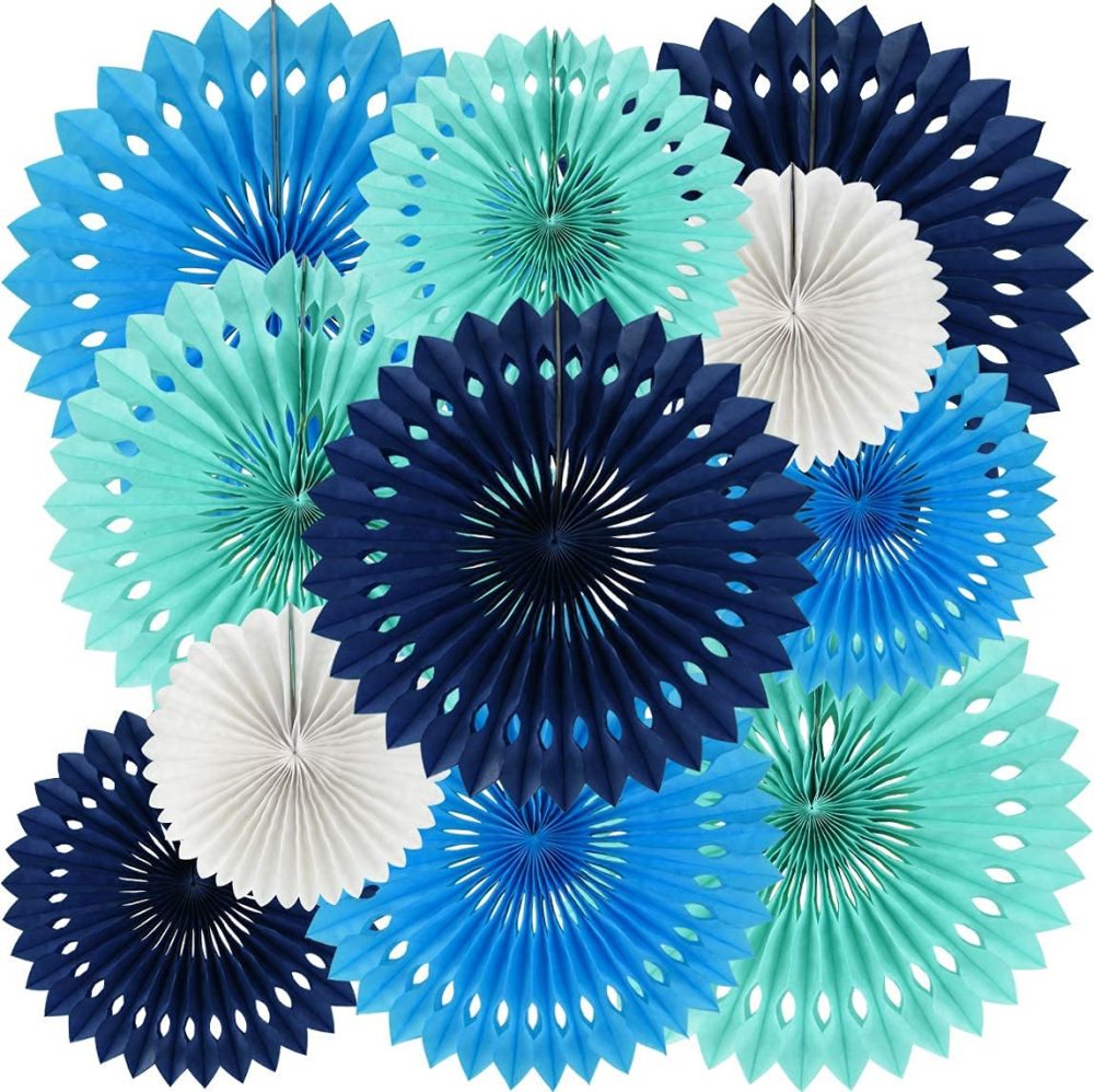 TONIFUL Blue White Hanging Honeycomb Round Paper Fans Decoration Kit for Baby Boy Shower 1st Birthday Navy Ocean Wedding Under The Sea Theme Photo Booth Backdrops Paper Party Supplies（11packs） …