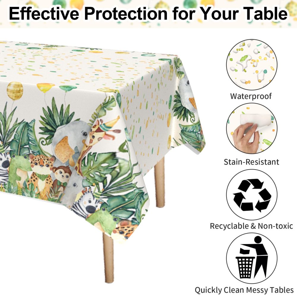 Dagelar Jungle Animal Birthday Tablecloth,Safari Table Covers Plastic Party Tablecloths Jungle Theme Birthday Party Decoration for Kids 137 * 274cm - Image 6