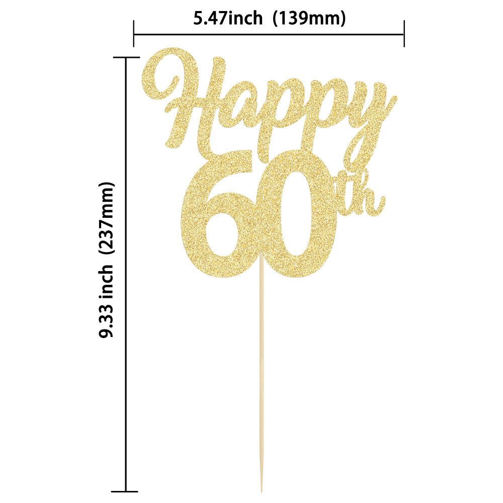 3Pcs Happy 60th Cake Topper Gold Glitter Number 60 Sixty Birthday Cake Pick Decorations for Cheers to 60 Years Old 60th Birthday Wedding Anniversary Party Supplies - Image 7