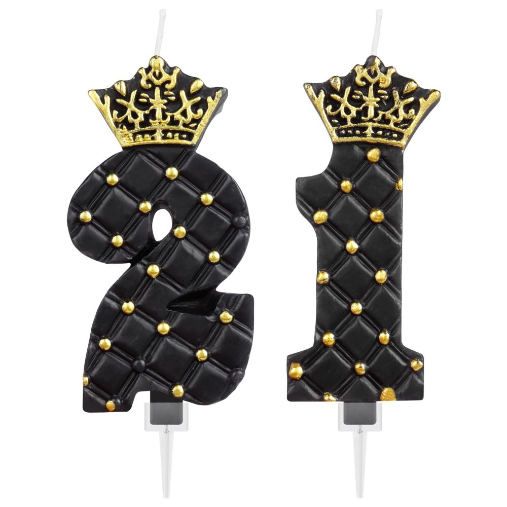 3D Diamond Crown Black and Gold Number 21 Candle, Elegant and Beautiful Happy Birthday Cake Topper for Adult/Children's Party/Home Baking Decoration and Holiday Celebration (3.34inche Number 21 black)