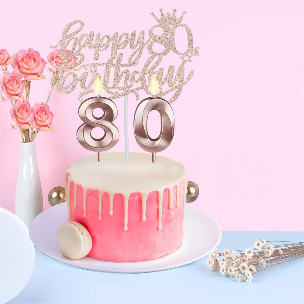 80th Birthday Decorations for Women, Including 80th Birthday Sash and Tiara/Crown, 80th Birthday Cake Topper and Candles, 80 Number Balloons, Rose Gold 80 Year Old Gifts for Women - Image 3
