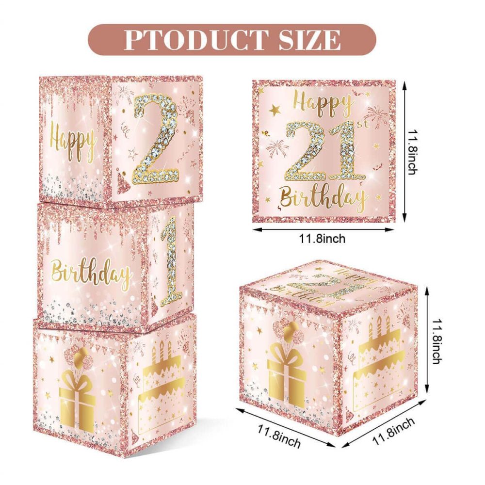 Happy 21st Rose Gold Birthday Balloon Boxes Decorations for Women Girl, 3pcs Cheers to 21 Years Happy Birthday Party Supplies, Pink 21 Years Old Birthday Party Photo Booth Props Decor - Image 6