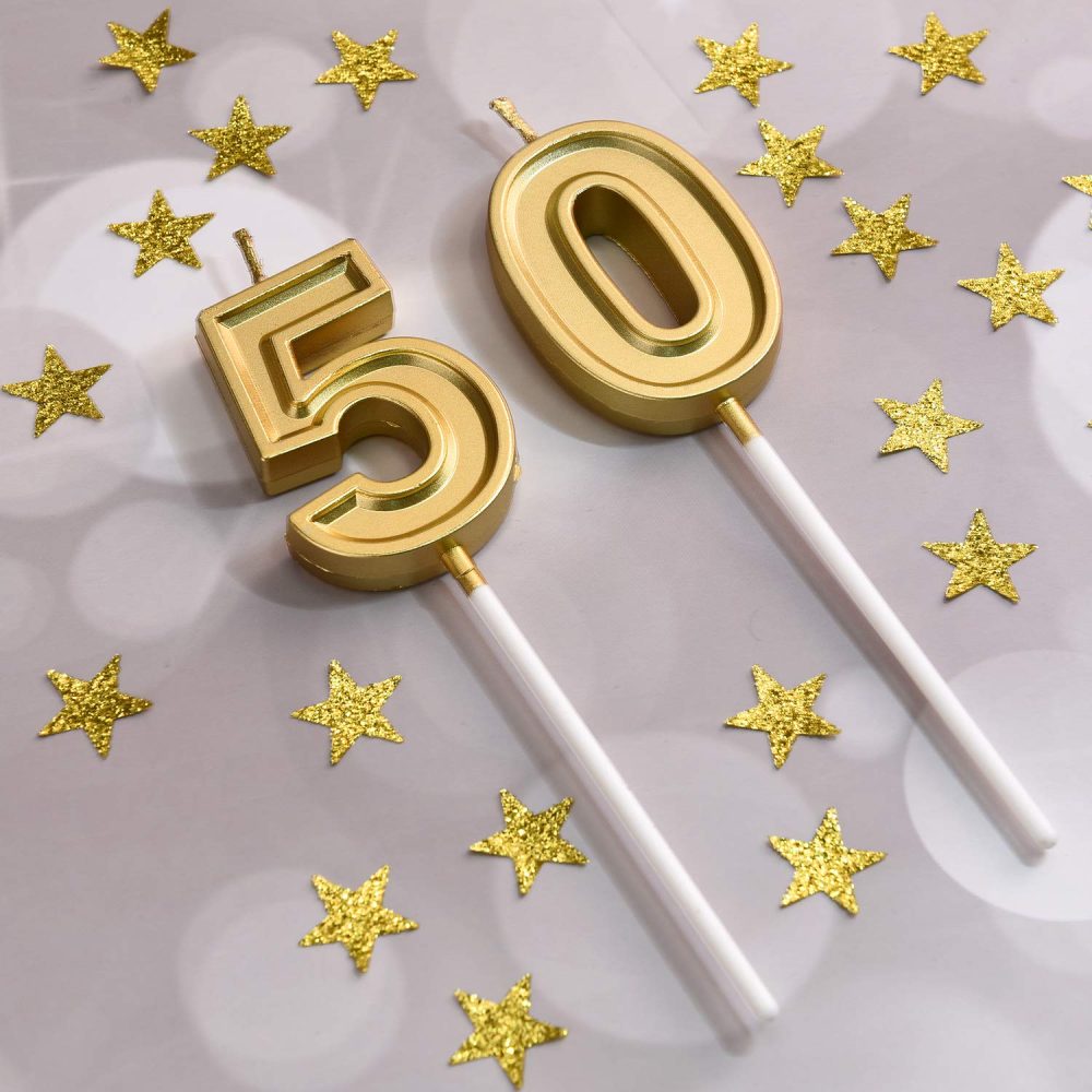Frienda Birthday Candles Cake Numeral Candles Happy Birthday Cake Candles Topper Decoration for Birthday Wedding Anniversary Celebration Supplies(Gold,50th) - Image 2