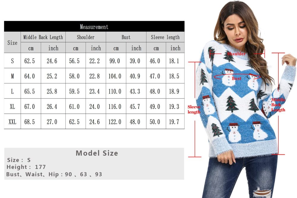 Marvmys Women Knit Sweater Jumper Long Sleeve Pullover Tops Knitwear Crew Neck Loose Warm Vintage Pullover Christmas Sweater Autumn Winter Red S - Image 5